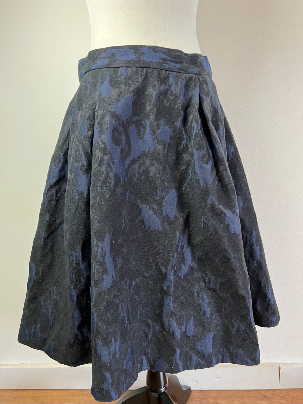 H&M vintage inspired A-Line Black & Blue Jacquard Ikat Pattern Skirt